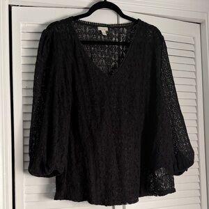 Black Lace V-Neck Women's Top